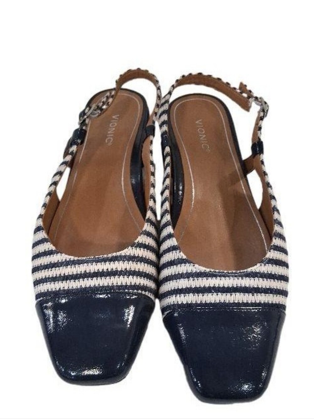 Vionic Navy and White Stripe Slingback Flats Size 9.5